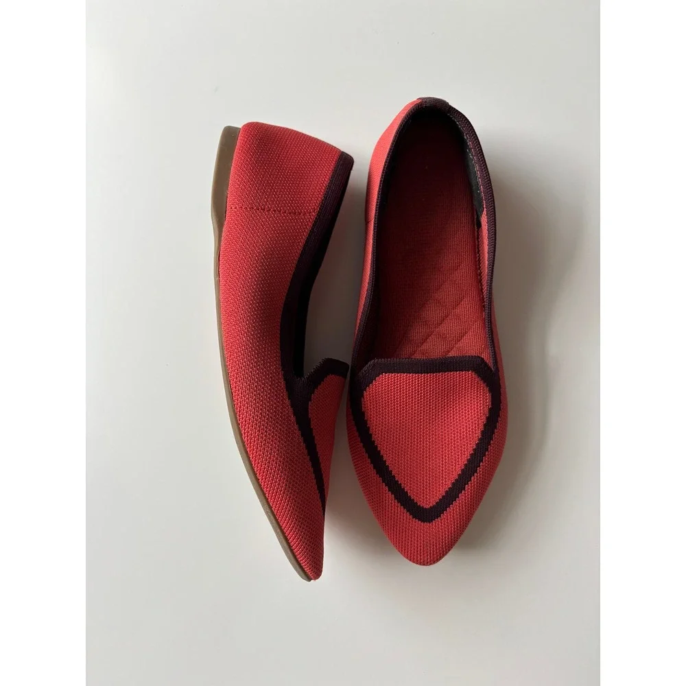 Birdies Blackbird‎ Knit Flat Womens 7.5 Coral Pointed Toe Washable Travel Office